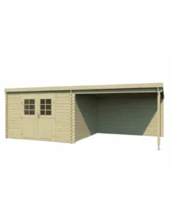 Abri De Jardin Mouny 8.5m² + Auvent 8.5 M² En Bois Massif 34 Mm