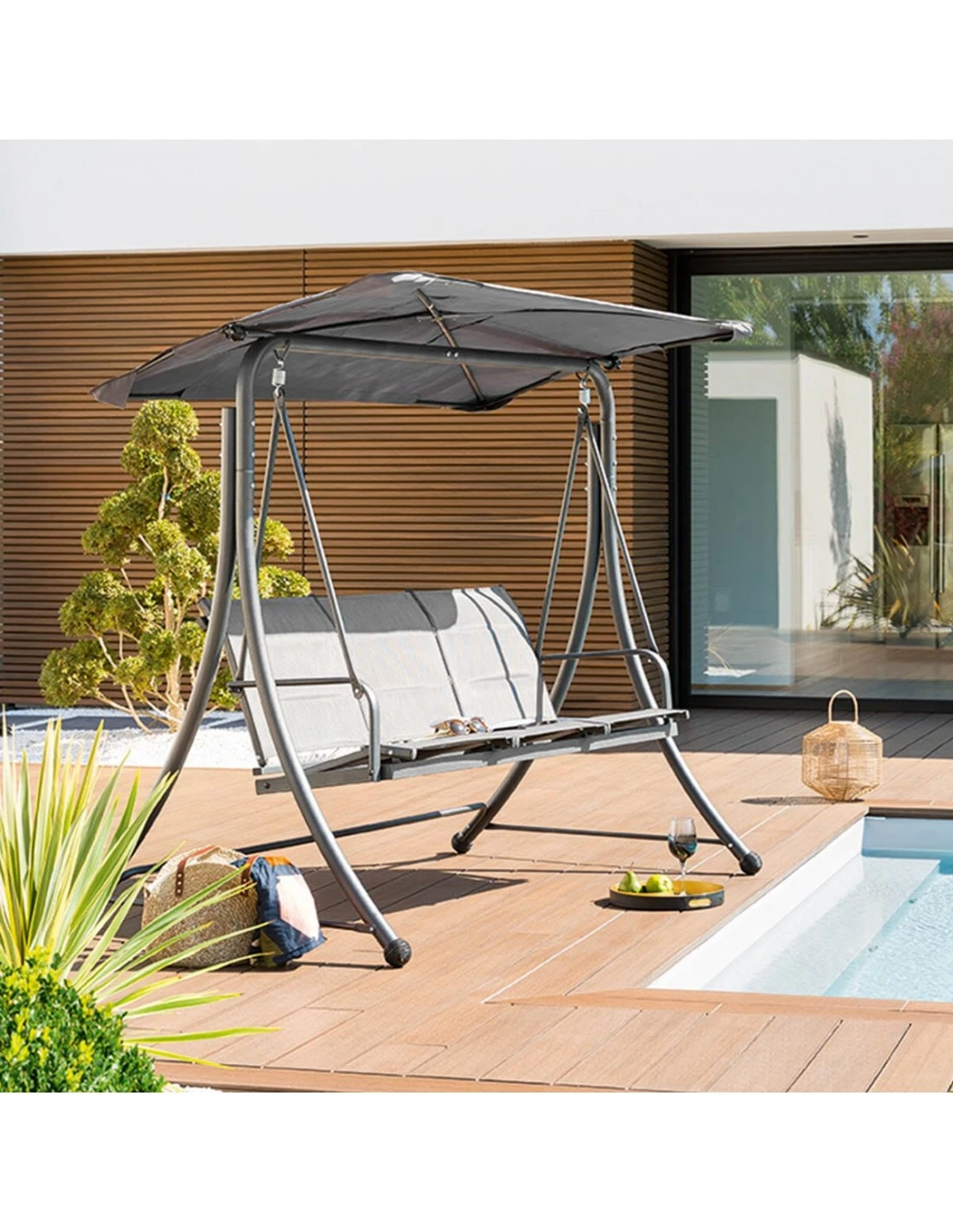 Balancelle De Jardin LAKO 3 Places - Polyester Et Acier 2 Balancelle De Jardin LAKO 3 Places - Polyester Et Acier – Image 2