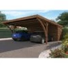 Carport Double LEON Traité Autoclave Teinté Marron De 28.4 M² Avec Annexe