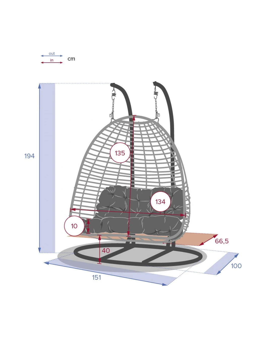 Fauteuil œuf Suspendu AJAR Ardoise 2 Places 5 Fauteuil œuf Suspendu AJAR Ardoise 2 Places – Image 5