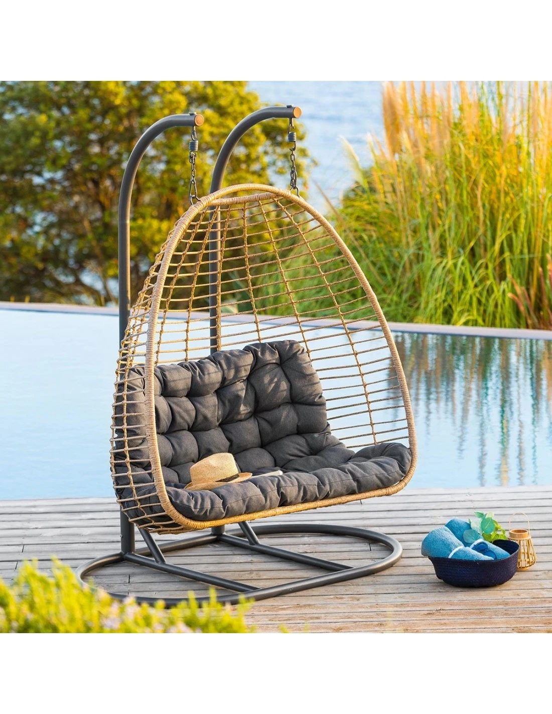 Fauteuil œuf Suspendu AJAR Ardoise 2 Places 1 Fauteuil œuf Suspendu AJAR Ardoise 2 Places