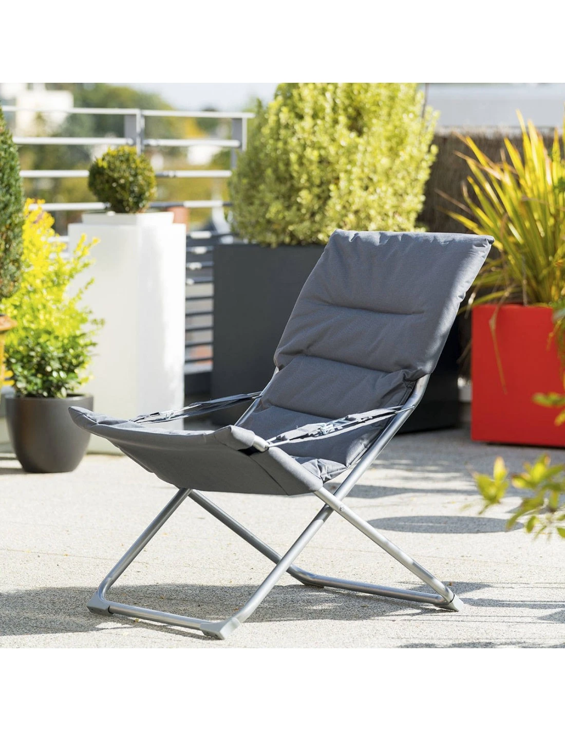 Fauteuil Relax De Jardin MILOS - Assise Matelassée - Ardoise 2 Fauteuil Relax De Jardin MILOS - Assise Matelassée - Ardoise – Image 2