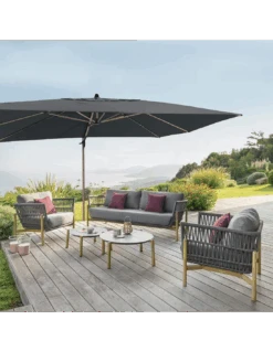 Parasol Déporté Soly 3 X 4 M Charbon - Mât Et Baleines Imprimés Effet Bois