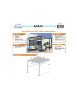Pergola Adossée Bioclimatique MIAMI 3x3 M En Aluminium 5 Pergola Adossée Bioclimatique MIAMI 3x3 M En Aluminium -Extérieur Meubles Magasin pergola adossee miami 3 x 3 m aluminium 2