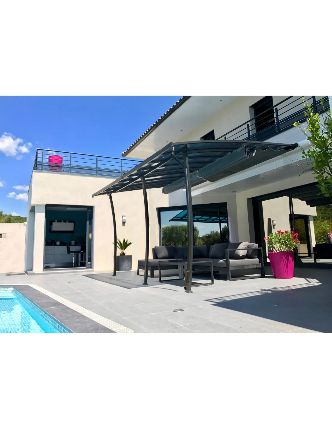 Pergola Adossée Stockholm 3.5 X 6 M - Polycarbonate, Acier, Aluminium 1 Pergola Adossée Stockholm 3.5 X 6 M - Polycarbonate, Acier, Aluminium