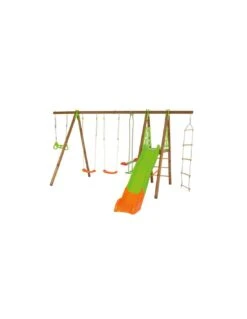 Portique OCTAVO Bois Et Métal 2.3 M Avec Balançoires Et Toboggan - Enfants 3/12 Ans