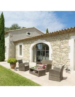 Salon De Jardin Bora Bora - 4 Places - Résine Tressée Et Acier époxy - Naturae