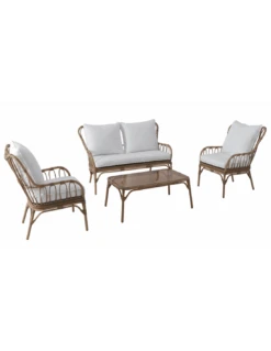 Salon De Jardin Linho 4 Personnes En Aluminium Imitation Bambou Et Résine - Blanc