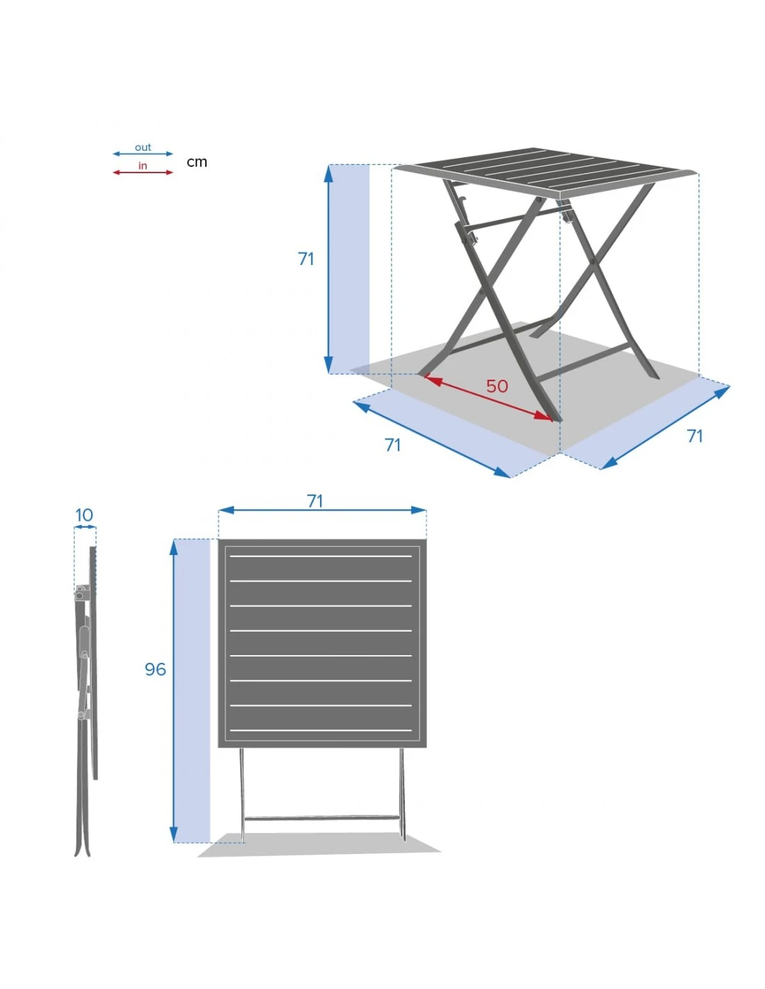 Table De Jardin Azua Pliante Carrée 2 Places - Aluminium - Graphite 7 Table De Jardin Azua Pliante Carrée 2 Places - Aluminium - Graphite – Image 7