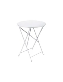 Table De Jardin Bistro D.60 Cm - Métal Ronde Pliante - Blanc Coton