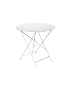 Table De Jardin Bistro D.77 Cm - Ronde Pliante Métal - Blanc Coton