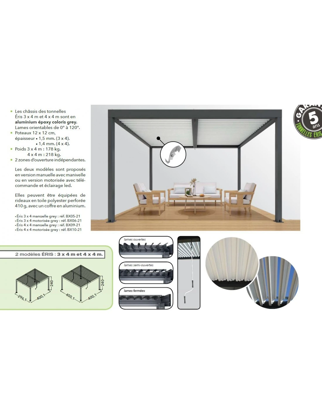 Tonnelle Bioclimatique Eris Manuel 3x4m En Aluminium Grey Blanc 4 Tonnelle Bioclimatique Eris Manuel 3x4m En Aluminium Grey Blanc – Image 4